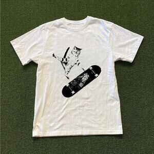 White Skater Cat Graphic Tee